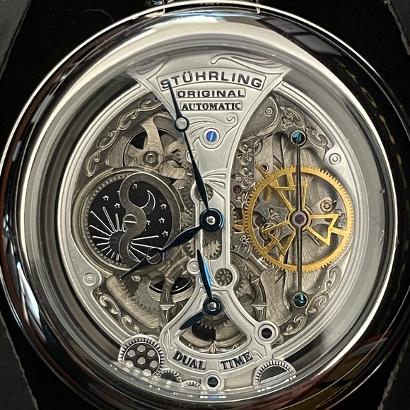 Stuhrling 127A Special Reserve Emperor Grandeur Skeleton Auto Dual Time Men *New - Picture 1 of 9